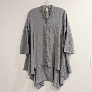 XCVI Cotton Gauze Tunic S Gray Handkerchief Hem Hi-Lo Medium Gray 3/4 Sleeve